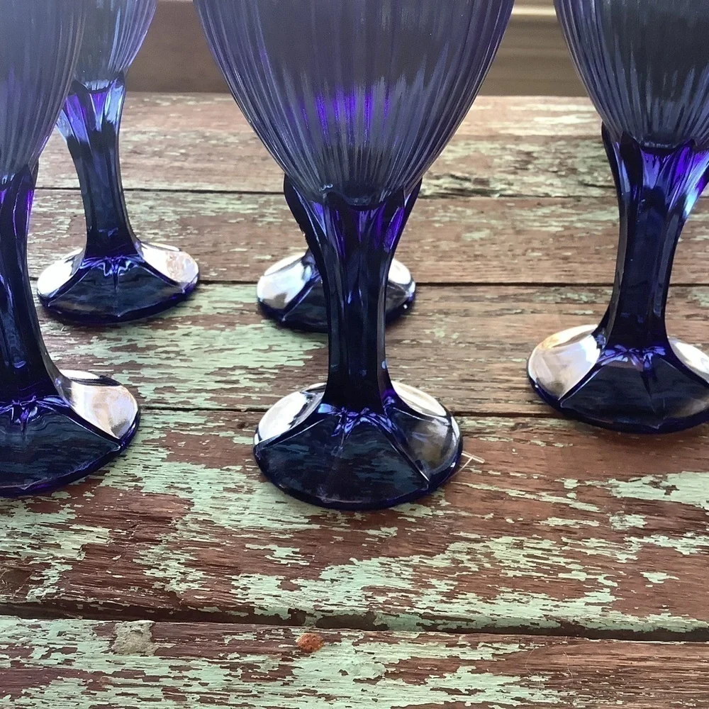 Vintage Blue Goblets Glasses Wedding Garden Party Kitchen